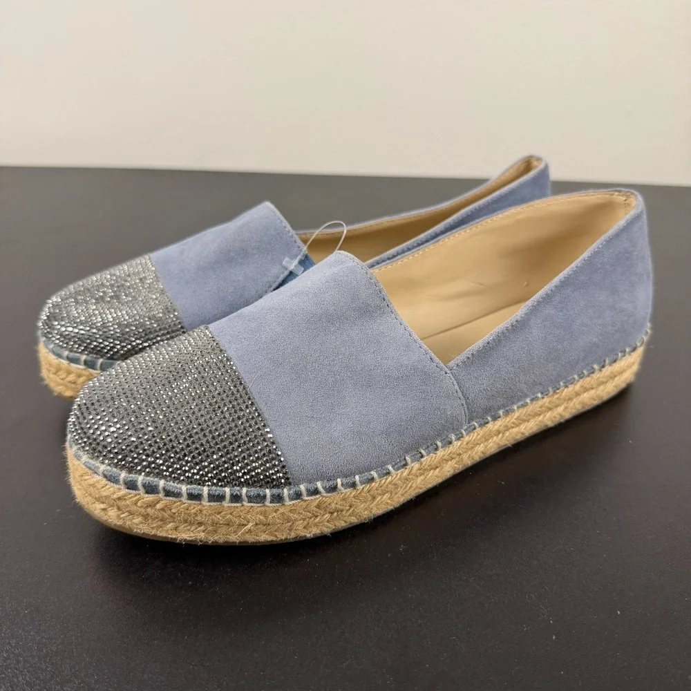 Steve Madden Pulse Espadrille Shoes Women's 8.5B Blue Rhinestone Slip On Casual